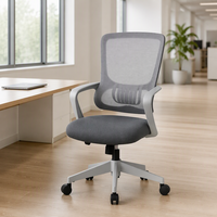 Chaise de bureau pivotante en maille pour centre d'appels, avec support lombaire à lattes, accoudoirs en T fixes et assise de bureau réglable en hauteur