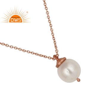 Nueva llegada de plata esterlina chapado en oro rosa collar con colgante de perla blanca natural fabricante de joyería personalizada - Product Image 2