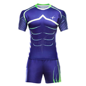 Ensemble d'uniformes de rugby américain sublimés en twill, respirant, grande taille, séchage rapide, extensible, qualité supérieure, manches courtes pour adulte - Product Image 1