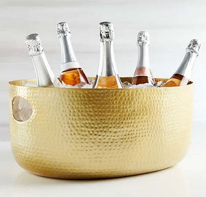 Seau refroidisseur de vin élégant en métal argenté Design de luxe moderne tendance unique Bacs à boissons de table poignées personnalisables - Product Image 4