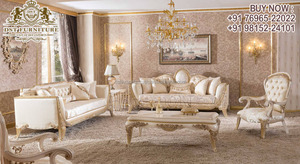 Juego de Sofás de Madera de Teca Tallada a Mano de Estilo Francés Moderno, Muebles de Sala de Estar Ultra Lujosos - Product Image 5