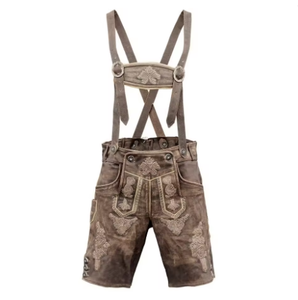 Ladies Bavarian Festival Lederhosen Authentic Embroidered <b>Suspender</b> Leather Shorts Decorative Stitching Breathable Solid Design - Product Image 1