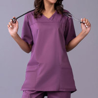 Uniformes médicaux unisexes de qualité supérieure pour infirmières, en tissu de coton respirant brodé, modèles personnalisés pour hôpital, été, couleur unie 2