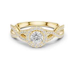 Anillo de Compromiso con Halo Trenzado de Diamantes de Laboratorio de 0.838 CT para Mujer, Claridad VVS-VS EF, Oro de 18K, 14K, 10K y Plata 925 - Product Image 1