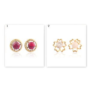 Joyería elegante de moda para mujer, cabujón natural, diseño de flor de cuarzo rosa, pendientes de tuerca chapados en oro, pendientes de tuerca informales - Product Image 2