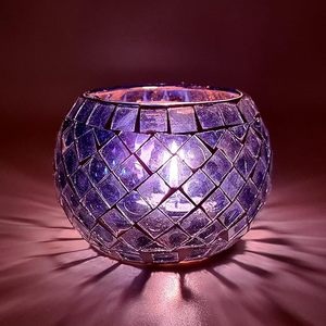 Soporte de luz de té de mosaico colorido con acabado de ilustraciones de vidrio brillante soporte de luz de té de mosaico hecho a mano decorativo a bajo precio - Product Image 4