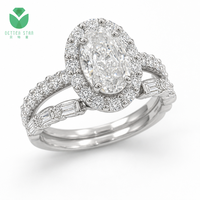 Bague de fiançailles et de mariage personnalisée classique en or blanc 18 carats avec halo de diamants de laboratoire ovales couleur D certifiés IGI