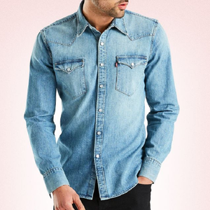 Chemise en jean à col rabattu pour homme, vêtement Western décontracté, 100% coton, bleu marine, léger, vente en gros - Product Image 4