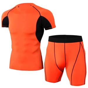 Ensemble de compression pour hommes Rash guard BJJ MMA couche de base T-shirt à manches courtes pantalon d'entraînement de basket-ball Shorts tissu Sport - Product Image 6