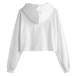 <b>Women's</b> <b>White</b> Cropped Hoodie Long Sleeve Drop Shoulder Sweatshirt with Drawstring Casual Sweatshirt <b>Hoodies</b> Supplier - Product Image 2