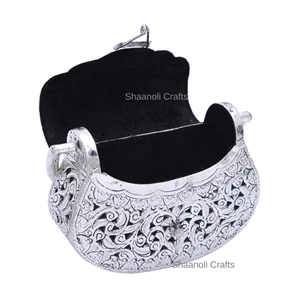 Pochette royale indienne en métal argenté de qualité supérieure avec poignée métallique pour les dîners et les mariages pour femmes - Product Image 2