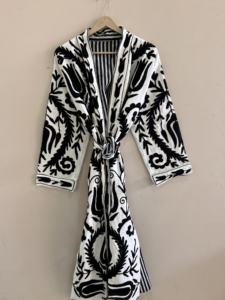 Cotton Suzani Handmade Traditional Embroidered Long Length <b>Kimono</b> Robe Duster <b>Jacket</b> - Product Image 5