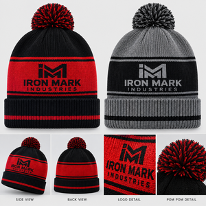 Iron Mark Industries Beanie Hat Unisex Adult Knit Winter Cap 100% <b>Wool</b> Breathable & Waterproof <b>Red</b> White Casual 56-58CM - Product Image 3