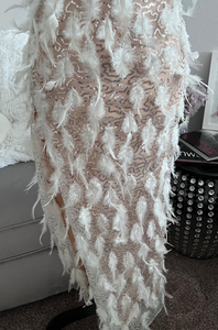 Vestido Midi de cristal y plumas sin tirantes Vestido largo caliente y sexy Vestido de lentejuelas con diseño de corte de pierna con aspecto bonito y decente - Product Image 4