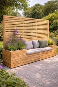 Banc de patio en bois moderne avec jardinière, sièges extérieurs pour 4 personnes, design contemporain, mobilier de jardin durable, fabriqué à l'Idaho - Product Image 2