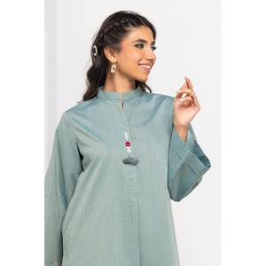 Ensemble coordonné en lin teint en fil avec embellissements IPS-24-181, deux pièces assorties, manches trois quarts, tailles XS à 2XL, pour le bureau - Product Image 3