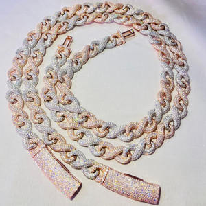 Ensemble chaîne et bracelet cubain en or rose plaqué rhodium de luxe, serti de moissanite, bijoux orthodoxes hip-hop, brillance VVS, cadeau et fête - Product Image 3