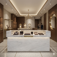 Comptoir de présentation de bijoux personnalisé, en marbre blanc et verre, avec éclairage LED, pour les boutiques phares de marques de bijoux haut de gamme