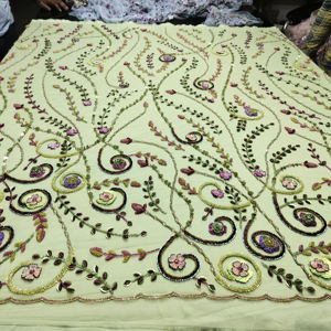 Tissu en dentelle 3D écologique en gros avec de belles perles brodées et strass, dentelle française pour robes de mariée de luxe - Product Image 1