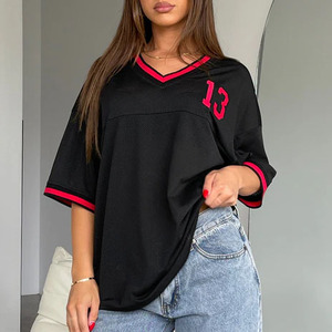 Tops cortos cuadrados personalizados para mujer, camiseta de fútbol transpirable de talla grande, camiseta americana de malla de poliéster - Product Image 5