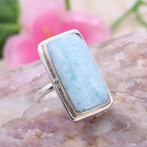 Anillo de Compromiso de Plata de Ley 925 con Estilo Vintage, Engaste de Bisel, Gran Gema de Larimar Azul, Joyería Hecha a Mano con Diamantes para Mujer - Product Image 2