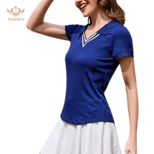 เสื้อโปโลคอวีของผู้หญิงเสื้อโปโลแขนสั้นลำลองผ้าคอตตอนเนื้อนุ่มระบายอากาศได้ดีมีสีตามสั่ง - Product Image 4