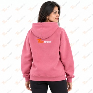 Tiierwear Women's <b>Pink</b> Hoodie Fleece Oversized <b>Sweatshirt</b> With Front Logo Pockets Autumn Wear - Product Image 5