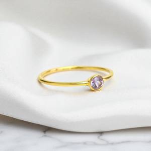 Anillo apilable de amatista de plata 925, anillo redondo pequeño de 4 MM con piedras preciosas, joyería hecha a mano, banda lisa personalizada, anillos chapados en oro - Product Image 2