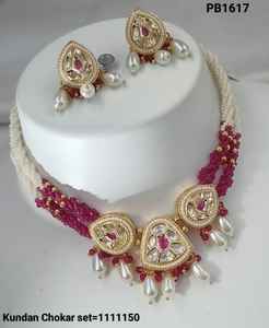 Indian Fancy tradicional Kundan Drop & Motipearl tono dorado Kundan perla gargantilla collar pendiente conjunto con para mujeres y niñas - Product Image 4