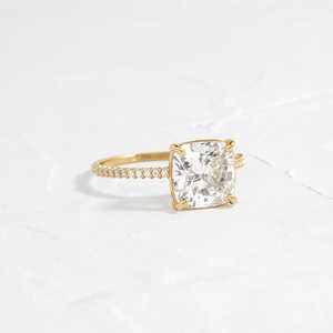 Anillo de compromiso de boda con pavé de moissanita de corte brillante redondo Vintage deslumbrante y elegante de plata 925 - Product Image 5