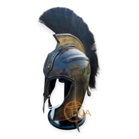 Casque d'Achille Troy noir guerrier grec, pour les films, en feuille de calibre 18 avec un panache noir et une finition noire antique