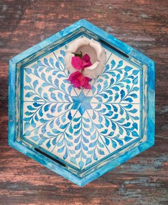Plateau à thé en nacre et os incrustés, pour servir des aliments, Ramadan, Eid Mubarak, artisanal, TAQI CRAFT INTERNATIONAL TCI-0167, Uttar Pradesh - Product Image 2