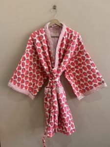 Robe kimono matelassée en coton imprimé fruits, faite à la main, longue veste pour femme - Product Image 5