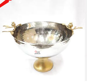 Cuenco para servir comida y ensalada de metal con acabado dorado de forma redonda de calidad estándar para restaurante y bar de hotel - Product Image 3