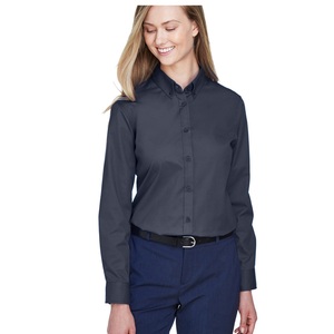 Col montant femmes Blouse uni couleur rose chemises habillées personnalisé Slim Fit col écarté manchette française coton solide chemises habillées - Product Image 5