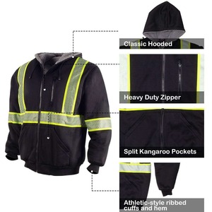 Logotipo personalizable Invierno Alta visibilidad Clase 3 Seguridad reflectante Ropa DE TRABAJO Sudadera con capucha negra Suéter Hecho Poliéster Material de nylon - Product Image 4