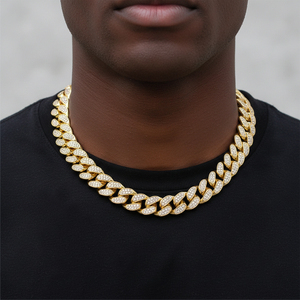 Hip Hop Cuban Link Chain <b>Necklace</b> Iced Out Diamond Gold Plated Miami Cuban Chain Luxury Men <b>Statement</b> Jewelry - Product Image 3