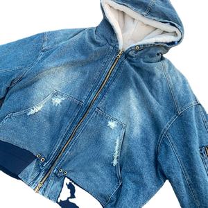 Customizable <b>Men</b> Oversize Heavyweight Cotton Autumn Thick Warm Single Button Stand Quick Dry Breathable <b>Denim</b> Hood <b>Jacket</b> High - Product Image 2