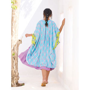 Kimono para Mujer, Color Azul Claro, Estampado Floral Rosa, Transpirable, de Algodón, Manga Larga, para Uso Diario en Todas las Estaciones - Product Image 3