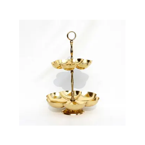 Support à gâteau en laiton durable support à collation à 2 niveaux plaque à gâteau en métal Table à dessert de mariage décorative - Product Image 1