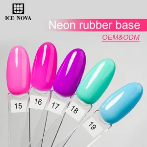 ICE NOVA Neon Rubber Base Coat Private Label Bright Gel Effect Soak Off UV Nail Gel Polish With Factory Price