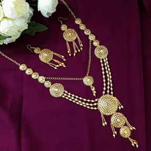 Haute qualité plaqué or métal perlé mariée mariage dubaï Style collier en couches pour les femmes balancent boucle d'oreille indien ensemble de bijoux - Product Image 2
