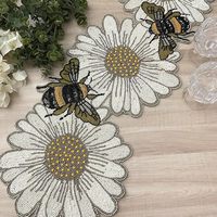 Christmas Floral Design Beaded Customizable Embroidered Runner Placemat Dining Table Fancy Mat Handmade Wedding