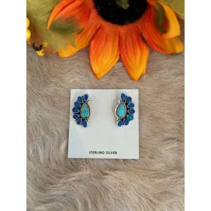Boucles d'oreilles pendantes en argent sterling multi-pierres faites à la main du sud-ouest - Product Image 1