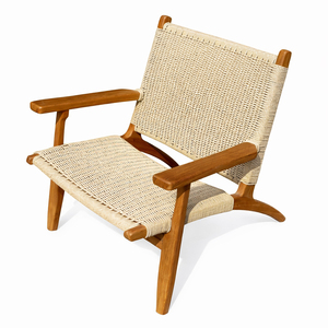 Solid Teak Premium Modern Scandinavian Avena Living Room Lounge <b>Chair</b> with Handwoven Foam-Filled Rope Seat and Back - Product Image 1