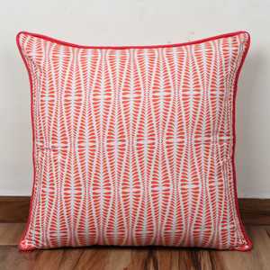 Royal Designer Handmade Pure Cotton Indian <b>Cushion</b> Cover Orange Wave Floral Printed Vintage Square Shape for Bedroom Home Hotel - Product Image 6