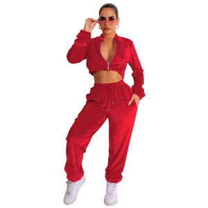 Chándal de terciopelo con rayas laterales personalizado, conjunto de dos piezas con cremallera, novedad en ropa de mujer - Product Image 4