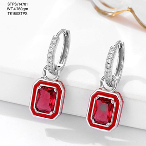 Colourful Enamel <b>Huggie</b> Earring Gold Plated Pendant Earring for Women 925 <b>Silver</b> Luxury Crystal Jewellery Genuine Cz Set Earring - Product Image 2