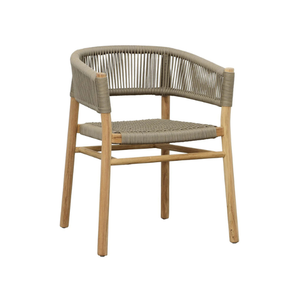 Silla de Comedor Moderna Hecha a Mano con Cuerda de Teca, Respaldo Curvo Tejido y Estructura de Teca Sólida - Product Image 3