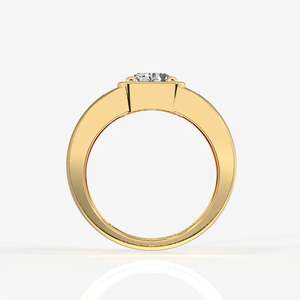 Men's 14K Yellow Gold Portuguese Cut Lab Grown Diamond Geometric Rhodium Plated Pave Setting Engagement Wedding <b>Ring</b> - Product Image 3